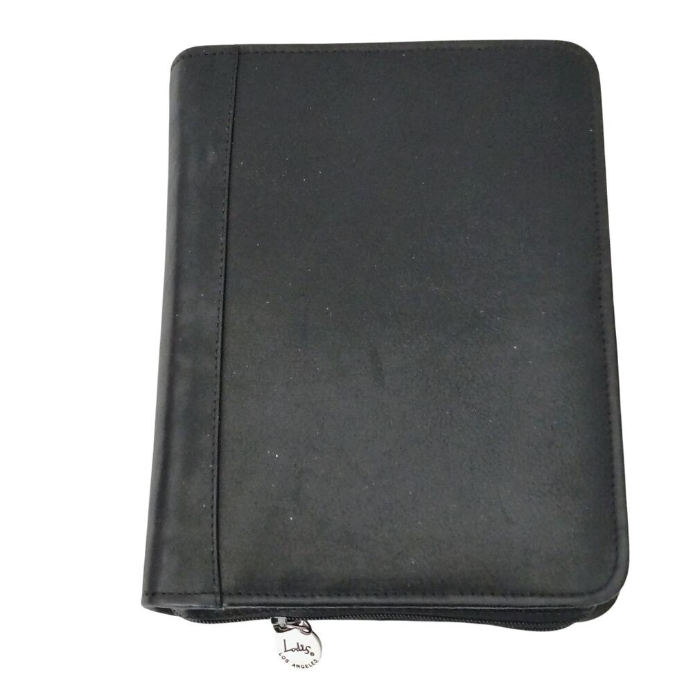 Lodis Black Leather Zip Folio Binder Planner Business Lined Pages Expense Notes